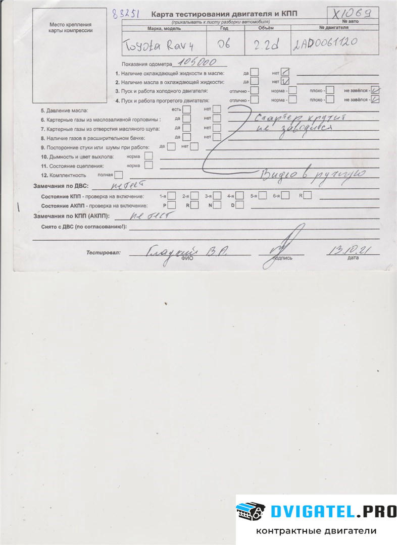 Двигатель Toyota RAV 4 2006 - 2013 2ADFTV 2.2 л., Дизель, D-4D, артикул 6908023